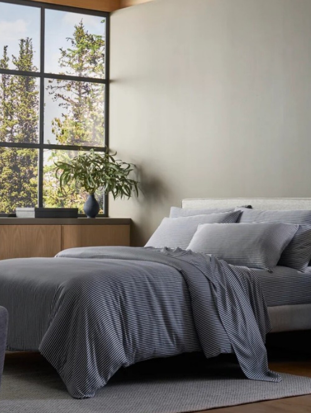 Cozy Earth Bamboo Duvet Cover Classic Stripe In Pacific Blue NWT